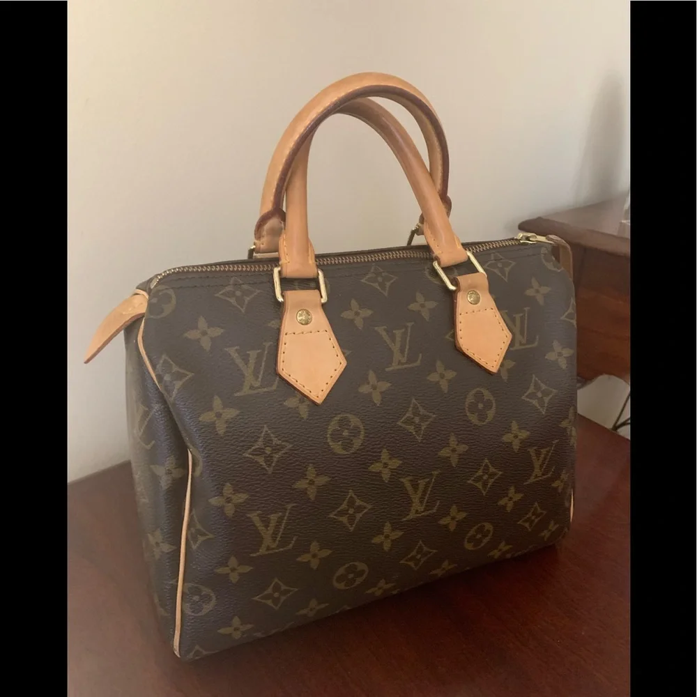 Louis Vuitton Monogram Speedy 25 Satchel in Brown and Tan Leather